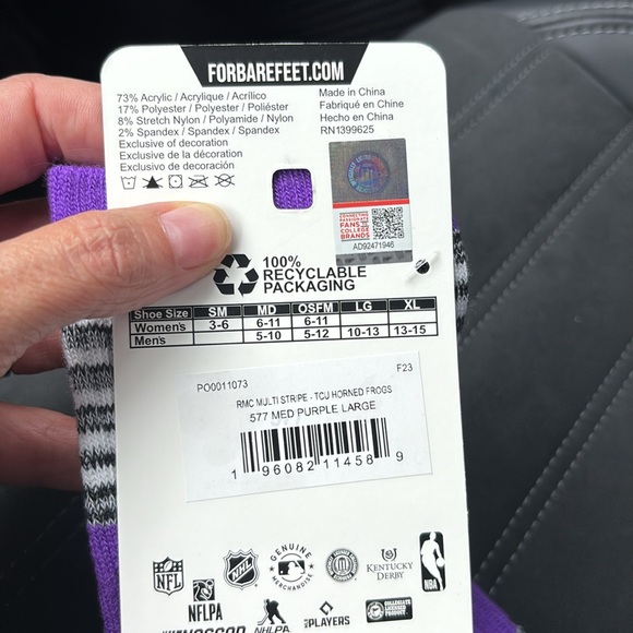 For Bare Feet RMC Multi Stripe TCU purple
Horned Frogs Men’s Socks large size - Picture 3 of 6